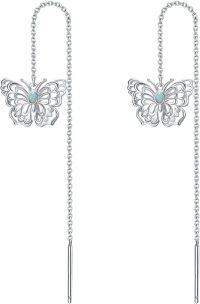 wholesale 925 Sterling Silver Butterfly Opal Long Chain Drop Threader Earrings for Women-Butterfly Long Earrings