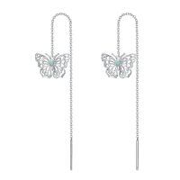 wholesale 925 Sterling Silver Butterfly Opal Long Chain Drop Threader Earrings for Women-Butterfly Long Earrings