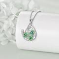 wholesale 925 Sterling Silver Green Enamel Horseshoe & Shamrock Pendant Necklace-0-3