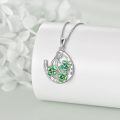 wholesale 925 Sterling Silver Green Enamel Horseshoe & Shamrock Pendant Necklace-0-3
