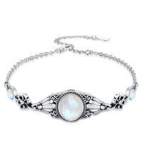 wholesale 925 Sterling Silver Black Onyx Flower Design Adjustable Bohemian Bracelet for Women (S M L)-moonstone