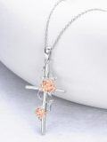 wholesale 925 Sterling Silver Rose Gold Plated Flower Cross Pendant Necklace for Women-0-2