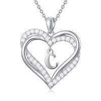TOUPOP Sterling Silver Heart Initial A-Z Pendant Necklace Gift for Women-undefined