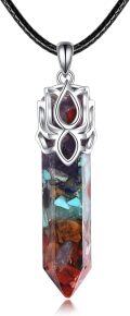 wholesale 925 Sterling Silver Multi-Color Chakra Healing Crystal Point with Lotus Flower Pendant Necklace for Women Yoga Jewelry-0-0