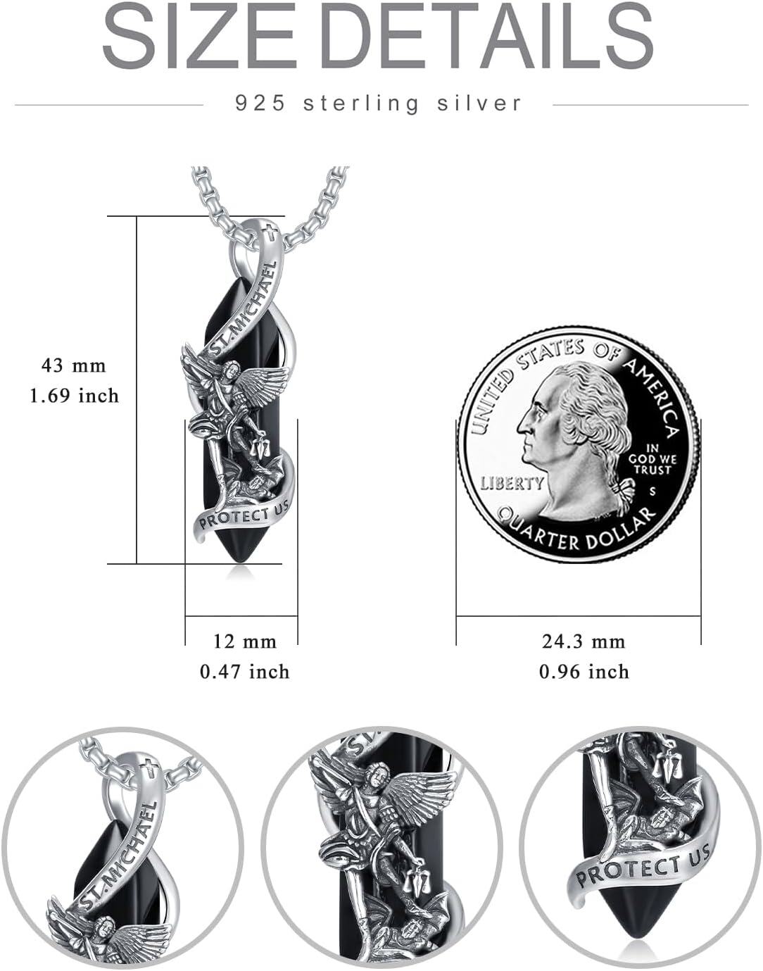 Sterling Silver Saint Michael Christopher Pendant Necklace-0-5