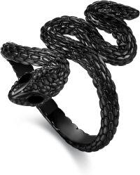 wholesale 925 Sterling Silver Adjustable Snake Shark Fox Skull Ring Punk Gothic Jewelry Gift-03-snake ring(black)