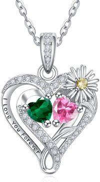wholesale  Sterling Silver Daisy Heart Birthstone Necklace for Women -05-10-May-Oct