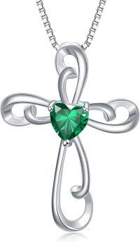 wholesale Sterling Silver Zirconia Women s Cross Necklace 18 20 -5-May-Emerald