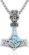 wholesale 925 Sterling Silver with Turquoise Viking Mjolnir Necklace - Thor's Hammer Pendant for Men & Women-0-0