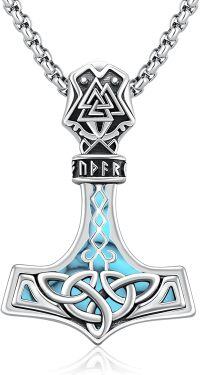 wholesale 925 Sterling Silver with Turquoise Viking Mjolnir Necklace - Thor's Hammer Pendant for Men & Women-A05 - Thors Hammer (Turquoise)