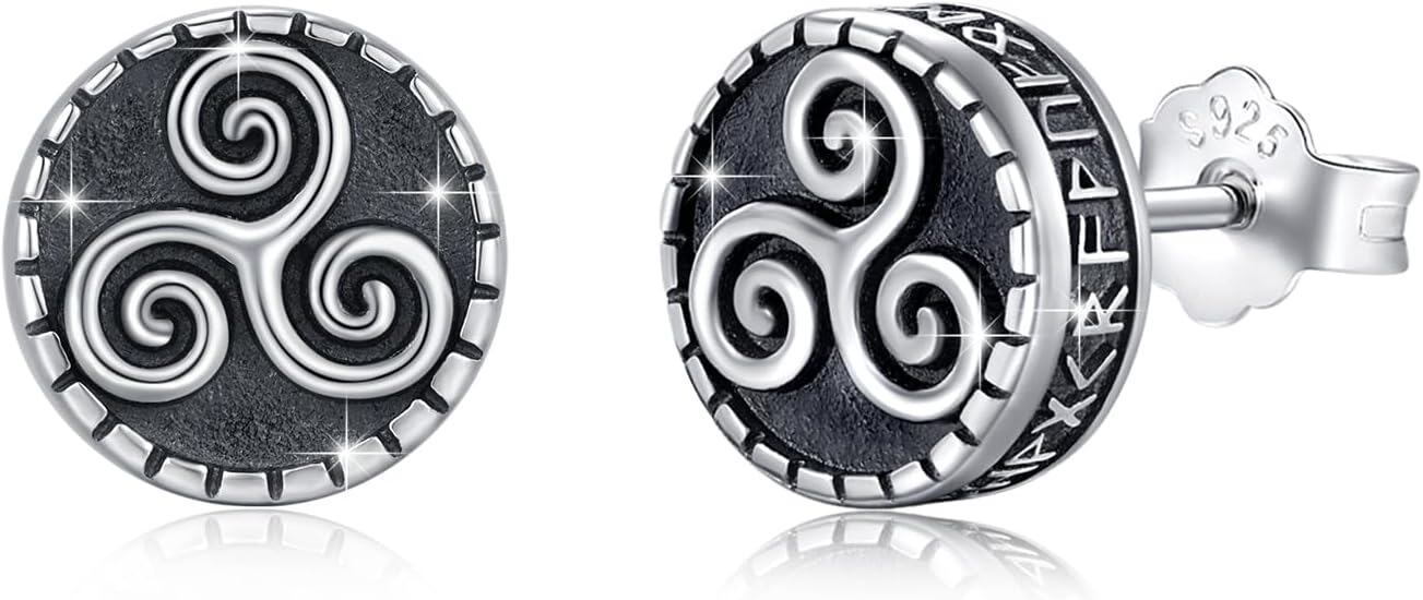 925 Sterling Silver 925 Viking Tree of Life Compass Stud Earrings-0-1