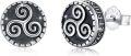 wholesale 925 Sterling Silver 925 Norse Triskele Spiral Compass Stud Earrings-0-0