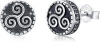 wholesale 925 Sterling Silver 925 Norse Triskele Spiral Compass Stud Earrings-Triple Triskele