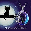 wholesale 925 Sterling Silver Blue Purple Moon & Black Cat Tree of Life Pendant Necklace for Women -0-5