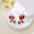 wholesale 925 Sterling Silver Red Cardinal Earrings With Heart Pendant-0-3
