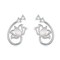 wholesale 925 Sterling Silver Lotus Earrings With Pink Gemstone-White Opal Earrings