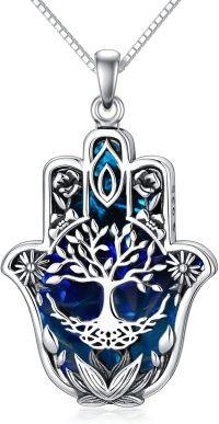 wholesale 925 Sterling Silver Blue Crystal Tree of Life Pendant Necklace-Crystal Hamsa Necklace