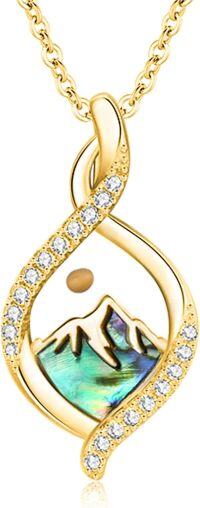 wholesale 925 Sterling Silver Abalone Shell and Crystal Heart Mountain Pendant Necklace for Women-Gold