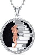 wholesale 925 Sterling Silver Round Abalone Shell Girl Reading Books Pendant Necklace for Women-0-6