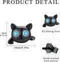 wholesale Black 925 Sterling Silver 3D Cat Stud Earrings with Blue Eyes - Adorable Halloween & Christmas Gifts for Teens and Women-0-4