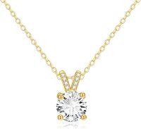 wholesale 14K Gold Round Cut Moissanite Solitaire V-Shape Pendant Necklace for Women (1 ct)-Round Moissanite Necklace Yellow Gold