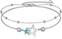 wholesale 925 Sterling Silver Blue Crystal Star Charm Double-Chain Ankle Anklet for Women and Girls Gifts-Star Lareyed Anklets