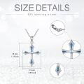 wholesale 925 Sterling Silver Blue Opal & Moonstone Cross Pendant Necklaces for Women and Girls s 45cm Chain Length (Blue)-0-3