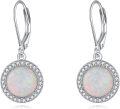 wholesale 925 Sterling Silver Opal Round Halo Leverback Dangle Drop Earrings for Women - Hypoallergenic  48mm Long-0-0
