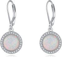 wholesale 925 Sterling Silver Opal Round Halo Leverback Dangle Drop Earrings for Women - Hypoallergenic  48mm Long-B-silver Opal