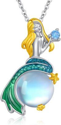 wholesale 925 Sterling Silver Blue Moonstone Mermaid Pendant Necklaces for Women Ocean Beach s-05-Mermaid blue