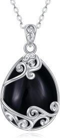 wholesale Sterling Silver Moonstone Filigree Teardrop Pendant Necklace for Women-0-44