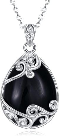 wholesale Sterling Silver Moonstone Filigree Teardrop Pendant Necklace for Women-N-Black Onyx Filigree Necklace