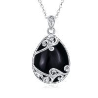 wholesale 925 Sterling Silver Filigree Teardrop Pendant Necklace for Women-N-Black Onyx Filigree Necklace