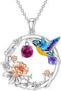 wholesale 925 Sterling Silver Synthetic Birthstone Hummingbird Necklace for Women-0-5