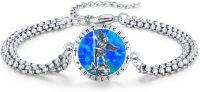 wholesale 925 Sterling Silver Saint Michael Blue Opal Protection Charm Bracelet for Men & Women-Style B-St Michael