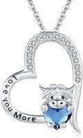 wholesale 925 Sterling Silver Blue Crystal Heart Highland Cow Pendant Necklace-0-0