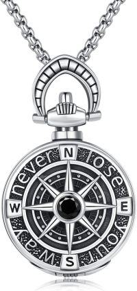 wholesale 925 Sterling Silver Compass Pendant Necklace for Men Women Graduation Inspirational -A-Compass Locket