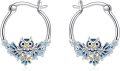 wholesale 925 Sterling Silver Owl Flower Blue Stone Huggie Hoop Earrings Gift for Women-0-0