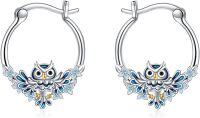wholesale 925 Sterling Silver Owl Flower Blue Stone Huggie Hoop Earrings Gift for Women-Animal earrings-Owl Earrings