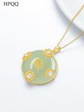 TOUPOP 14K Gold Plated Sterling Silver Jade Lotus Necklace For Women-0-3