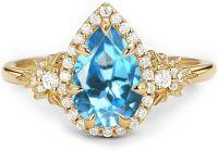 wholesale 14K Solid Gold 1 5Ct Pear Birthstone Halo Art Deco Engagement Ring for Women-Created Topaz-Created Garnet-Created Sapphire-Created Opal-Created Amethyst-London Blue Topaz