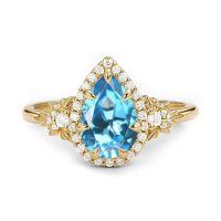wholesale 925 Sterling Silver Teardrop Sapphire Rings Wholesale With Diamond Halo And Leaf Motif-Created Topaz-Created Garnet-Created Sapphire-Created Opal-Created Amethyst-London Blue Topaz
