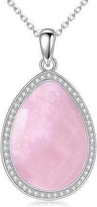 wholesale Sterling Silver Lapis Lazuli Larimar Labradorite Rose Quartz Peridot Jade Teardrop Necklace for Women-rose quartz