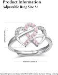 wholesale 925 Sterling Silver & Zircon Breast Cancer Ribbon Ring for Women - Adjustable Pink Ribbon Jewelry Gift-0-2