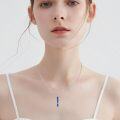 wholesale Sterling Silver Lapis Lazuli White Opal Vertical Bar Necklace - Exquisite Elegant Leaf Pendant Clavicle Chain, 18+2 Extender, Gift Ready-0-4