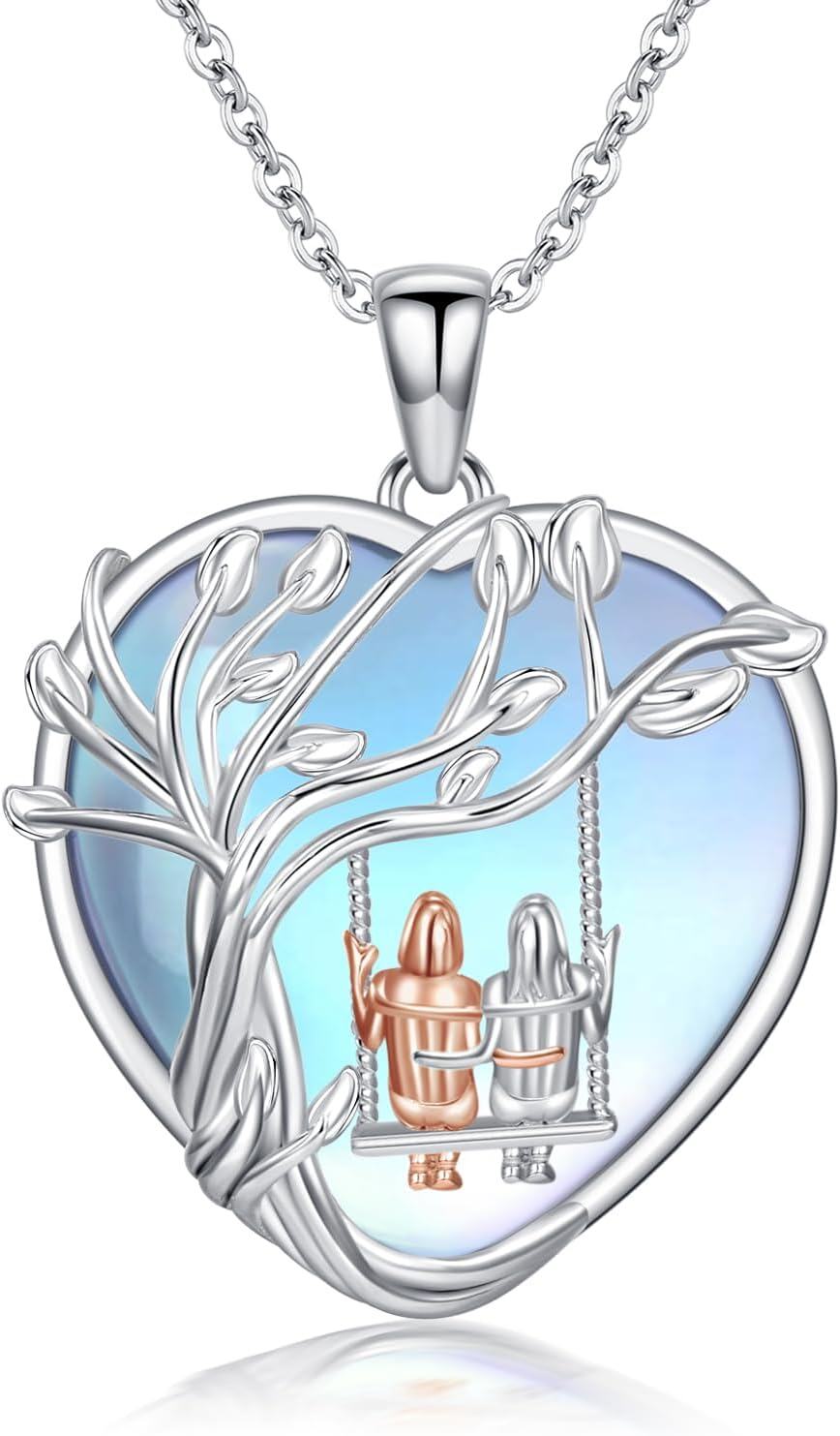 Sterling Silver Crystal Heart Necklace Sister Gift from Brother Sister -2-2 Sisters-Moonstone