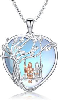 wholesale 925 Sterling Silver Tree of Life Swing Sisters Pendant Necklace for Women Girls Gifts Jewelry-2-2 Sisters-Moonstone