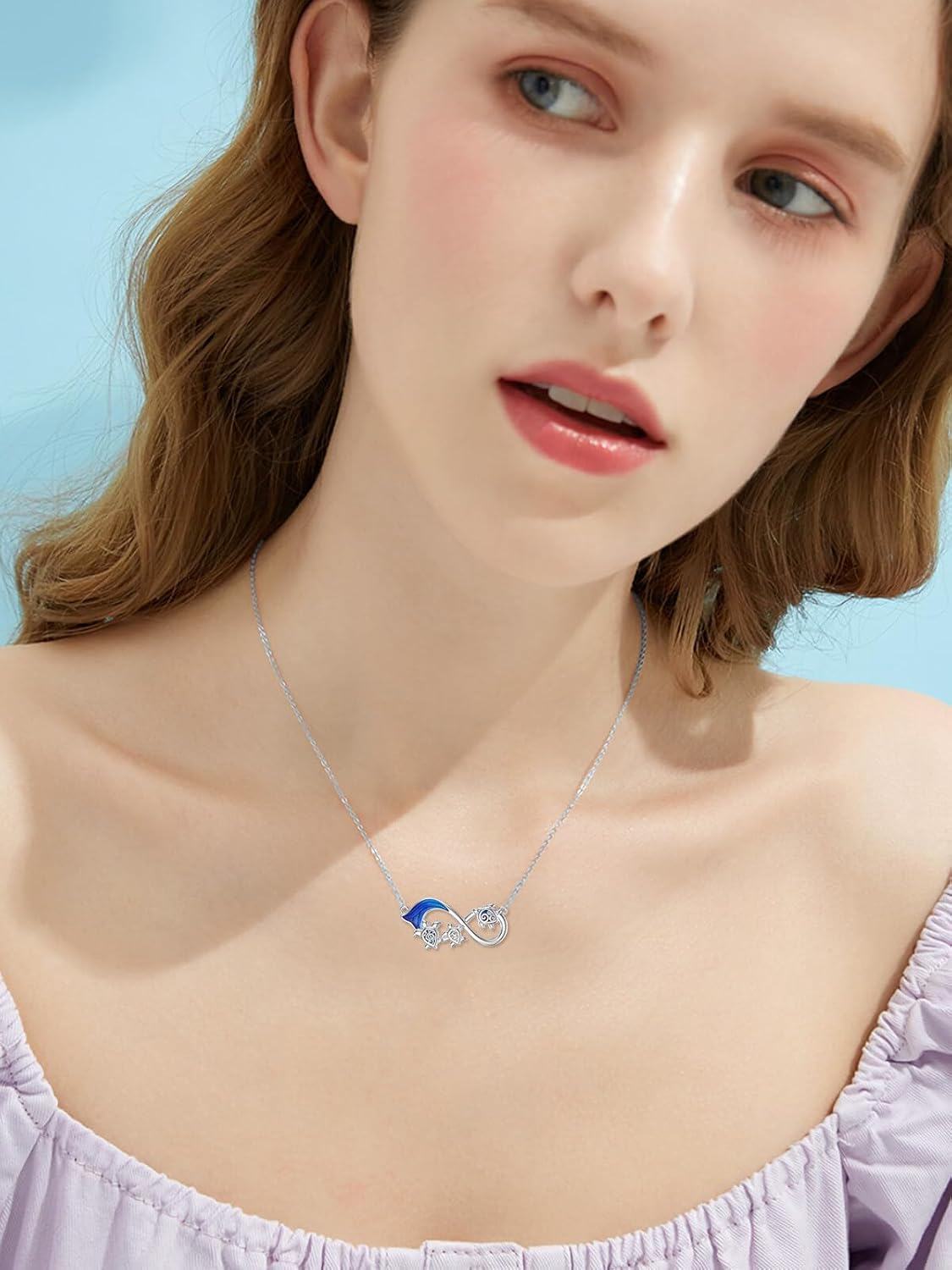 925 Sterling Silver Turtle and Wave Infinity Symbol Pendant Necklace Animal  for Women-0-2