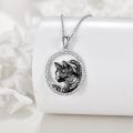 wholesale 925 Sterling Silver Gun Black Cat Oval Pendant Necklace For Women-0-1