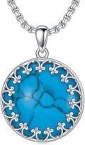 wholesale 925 Sterling Silver Round Blue Turquoise Filigree Pendant Necklace for Women-0-0